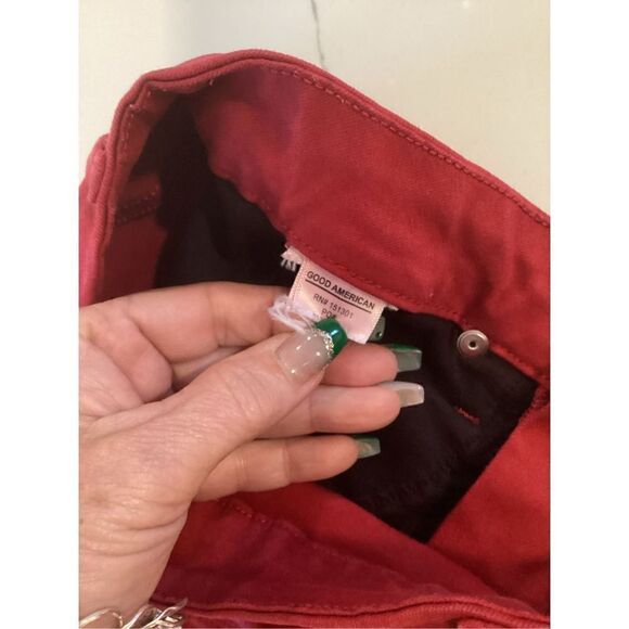 Good American Good Waist Crop Wax Skinny Jeans Sz 8/29 Ruby Stretch Raw Hem - Picture 5 of 8